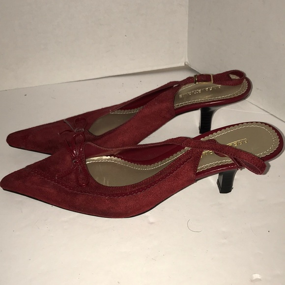 burgundy kitten heel sandals